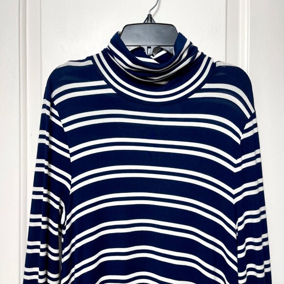 Anthropologie Maeve Striped Navy & White Long-Sleeve Turtleneck Midi Dress Size - Picture 8 of 14